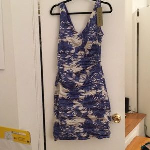 Nicole Miller print cocktail ruched dress